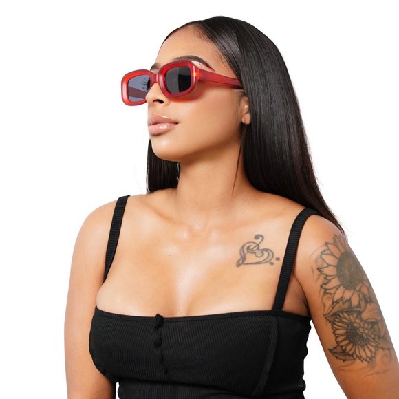 Red Retro Sunglasses Small Rectangle - Picture 1 of 2